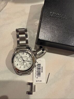 Michael Kors Silver and White Crystal Accent Chronograph Watch